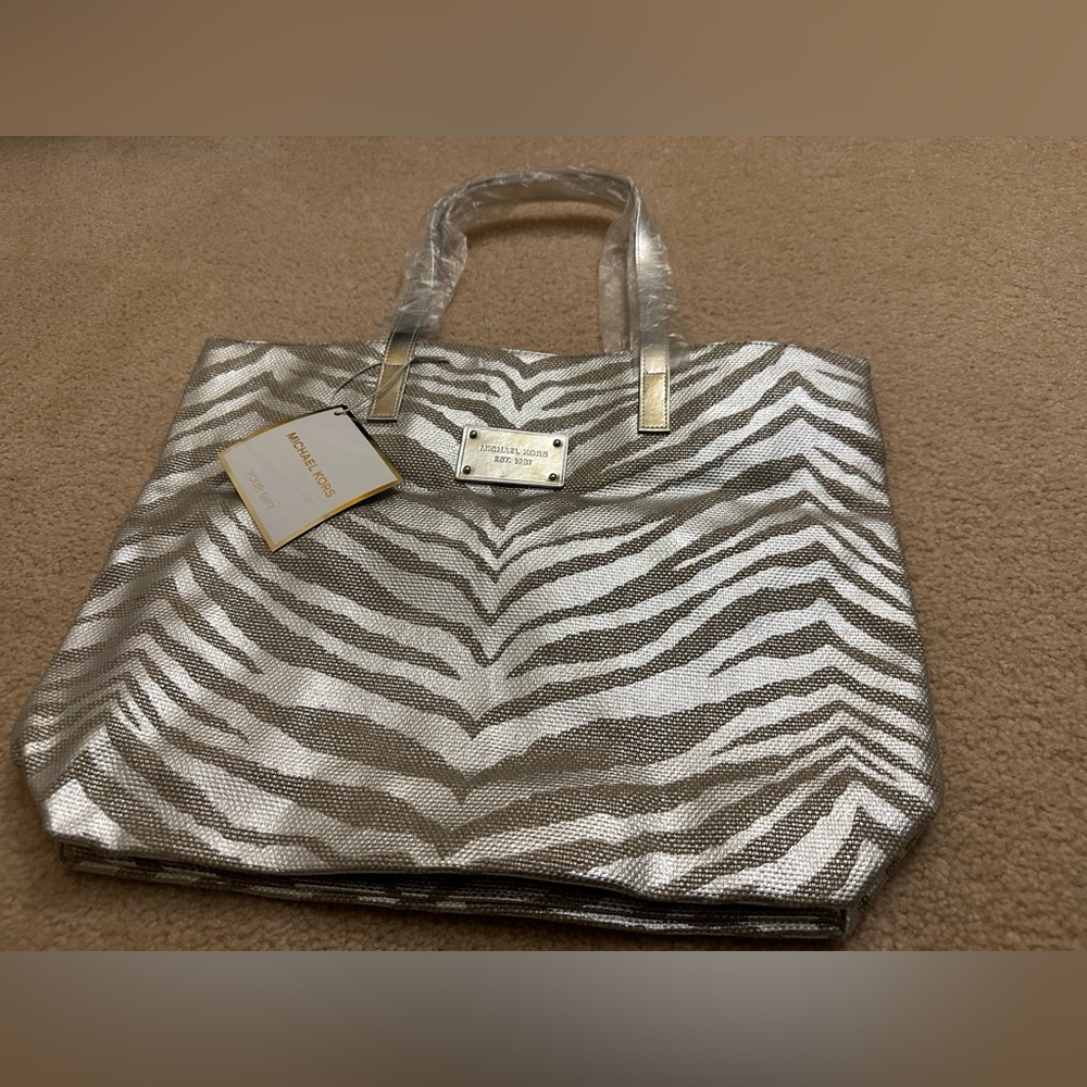 NWT! Michael Kors Gold Zebra Tote Bag